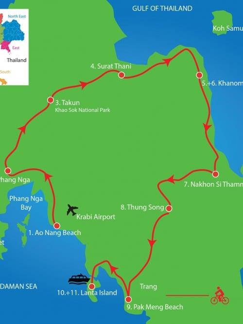Cycling Map Krabi to Lanta Island