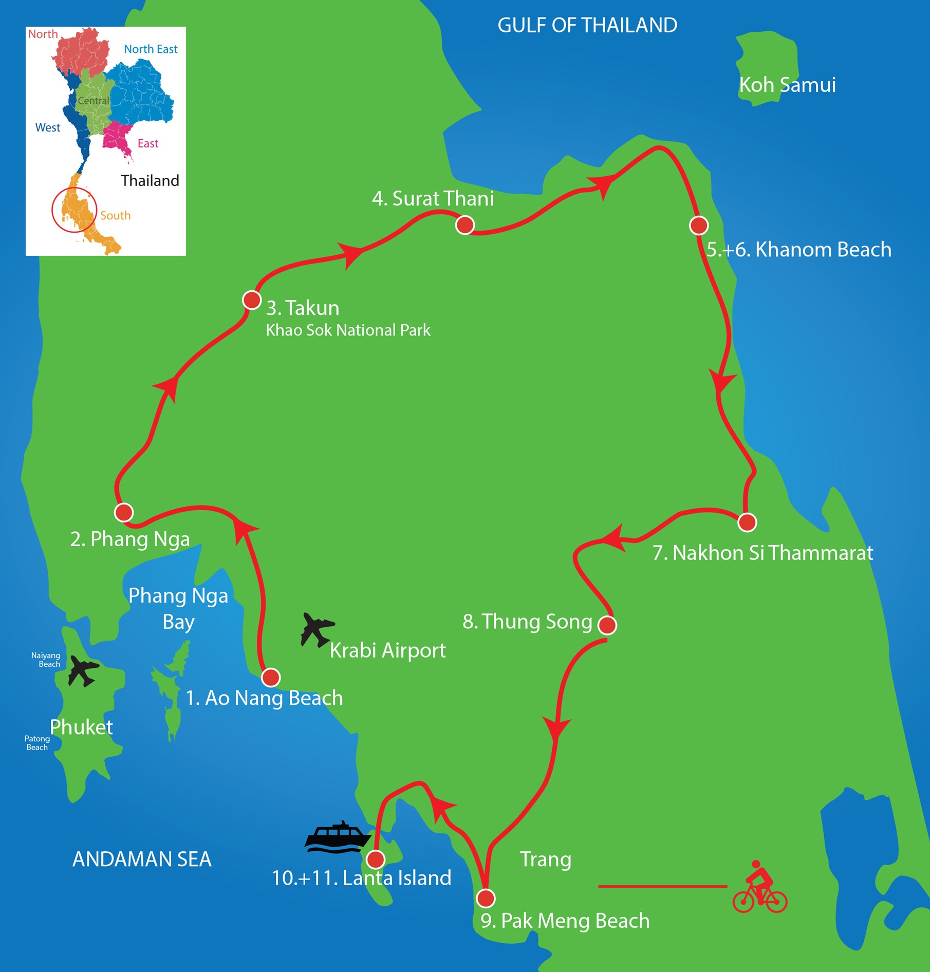 Cycling Map Krabi to Lanta Island