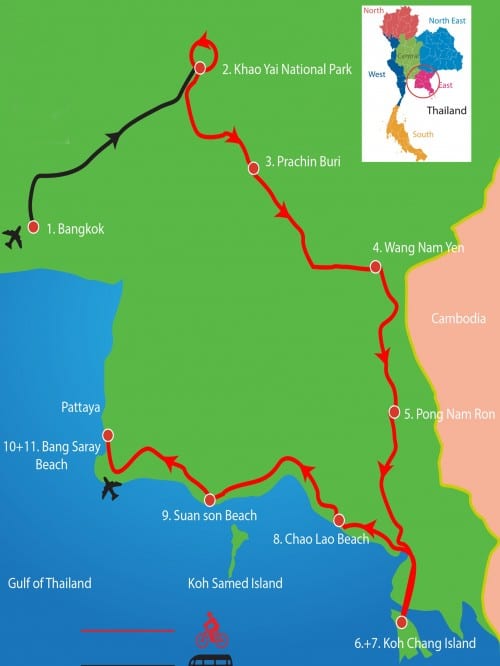 Cycling tour map | Gems of Eastern Thailand